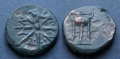 Боспор Киммерийский, Пантикапей, 109-105 годы до Р.Х., АЕ14. АЕ, вес 3.01 гр., диаметр 14 мм. 