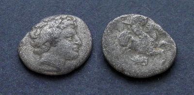 Мизия, Лампсак, IV-III век до Р.Х., обол. AR обол, вес 1.06 гр., диаметр 11 мм. Место чеканки: 