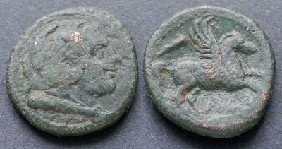 Лаций, Рим, 230-226 годы до Р.Х., АЕ19. АЕ, вес 4.39 гр., диаметр 19 мм.Место чеканки: 