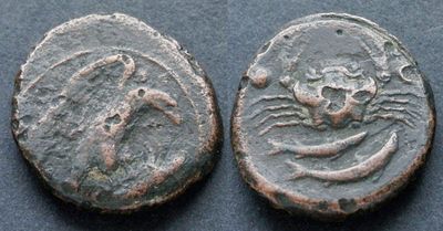 Сицилия, Акрагант, 425-410 годы до Р.Х., гексант. АЕ гексант, вес 6.65 гр., диаметр 20 мм.Место 