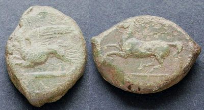 Сицилия, фракийские наёмники, 360-340 годы до Р.Х., АЕ25. АЕ, вес 11.44 гр., диаметр 25 