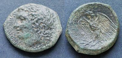 Тираны Сиракуз, Гикета, 287-278 годы до Р.Х., АЕ24. АЕ, вес 8.64 гр., диаметр 24 мм. Место 
