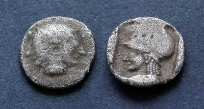 Мизия, Лампсак, 500-450 годы до Р.Х., обол. AR обол, вес 0.87 гр., диаметр 10 мм.Место чеканки: 