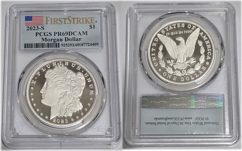 מטבע כסף טהור 999 מורגן Morgan דולר שנת 2023 
מדורג PCGS בדרוג 69 (FirstStrike) 
(LIMITED 