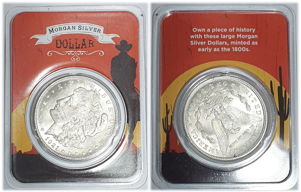 מטבע כסף בטוהר 900 מורגן דולר שנת 1921 במצב BU 
המטבע בכרטיס אטום לשמירה מיוחדת. מטבע כסף 