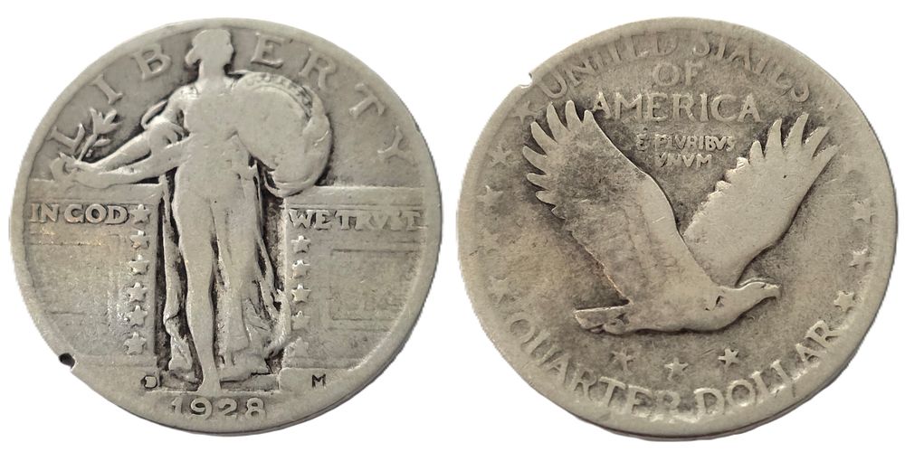 מטבע כסף בטוהר 900 Standing Liberty Quarter שנת 1928
(מטבע אספנות). שנת הנפקה: 
1928 
מדינה: 