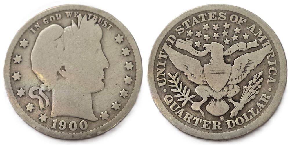 1900 Barber Quarters 900 Fine Silver Coin
(Collectible Coin). Year of issue: 1900 
Country: USA 