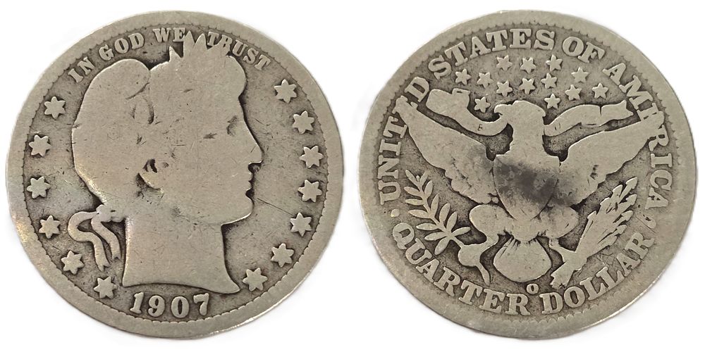 1907 Barber Quarters 900 Fine Silver Coin
(Collectible Coin). Year of issue: 1907 
Country: USA 