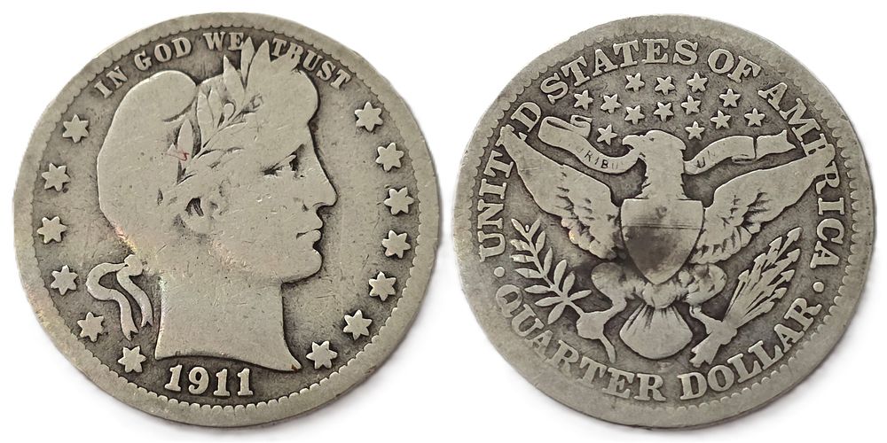 1911 Barber Quarters 900 Fine Silver Coin
(Collectible Coin). Year of issue: 1911 
Country: USA 
