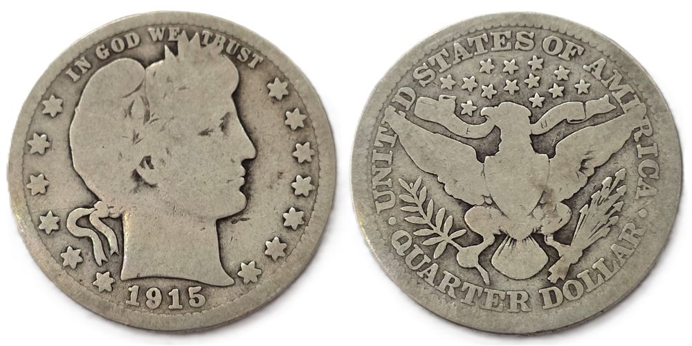 1915 Barber Quarters 900 Fine Silver Coin
(Collectible Coin). Year of issue: 1915 
Country: USA 