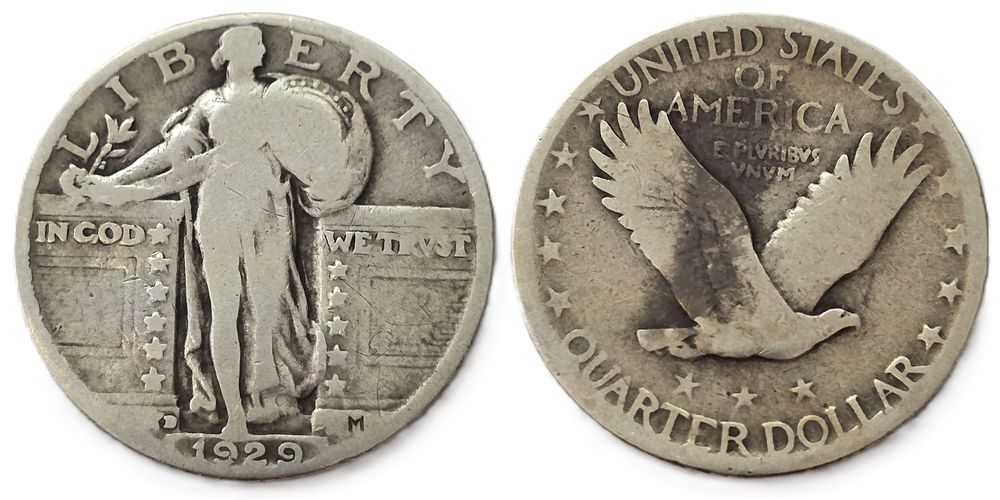 1929 Standing Liberty Quarter 900 Fine Silver Coin
(Collectible Coin). Year of Issue: 1929 
