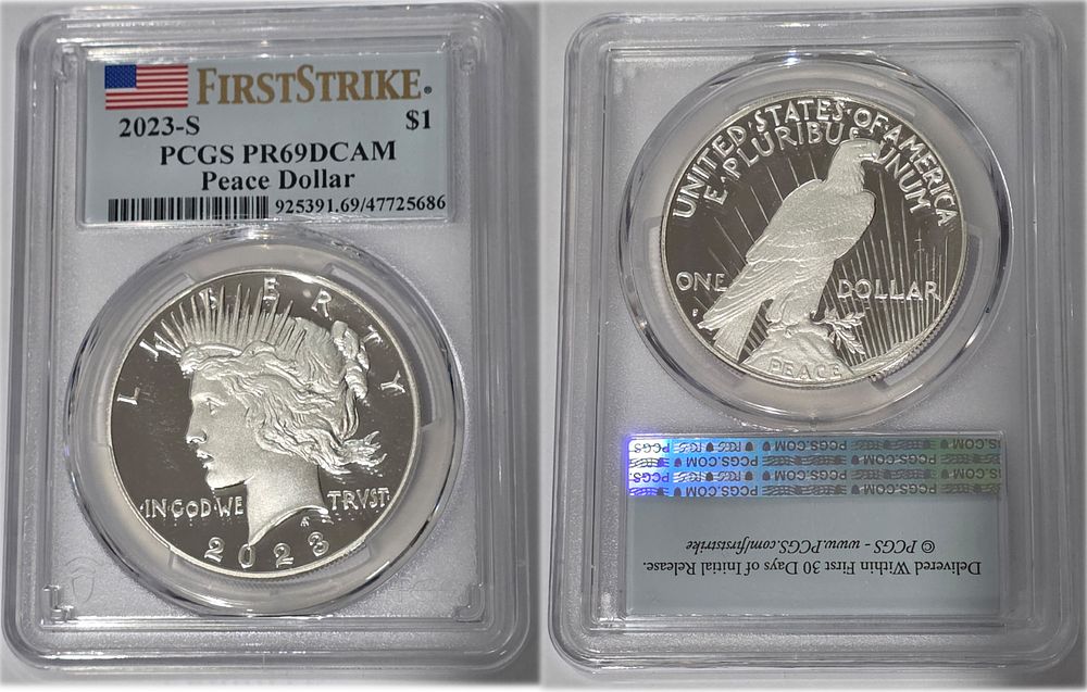 מטבע כסף טהור 999 פייס Peace דולר שנת 2023 מדורג PCGS בדרוג 69 (FirstStrike) (LIMITED EDITION) 