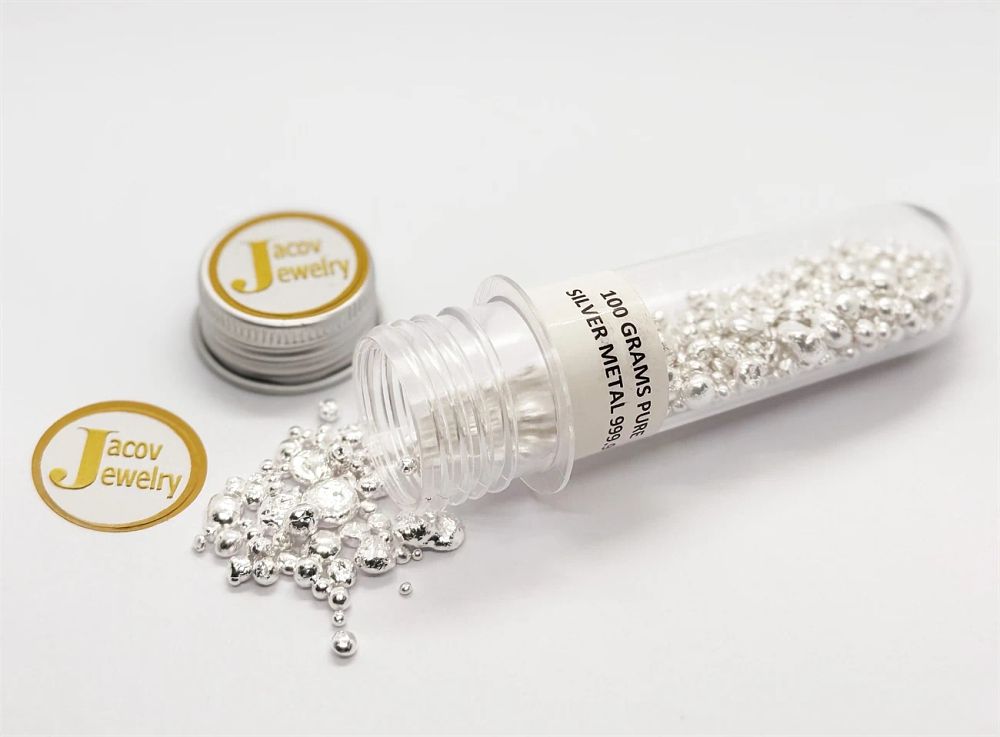 A bottle containing 100 grams of 999 pure silver granules.... The item has been inspected and 