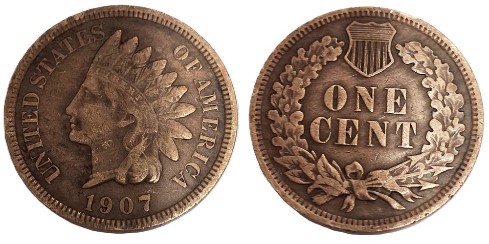 Brown Indian Head Cent Coin 
(Coin Collectors Over 117 Years).... Country: USA 
Year: 1907 