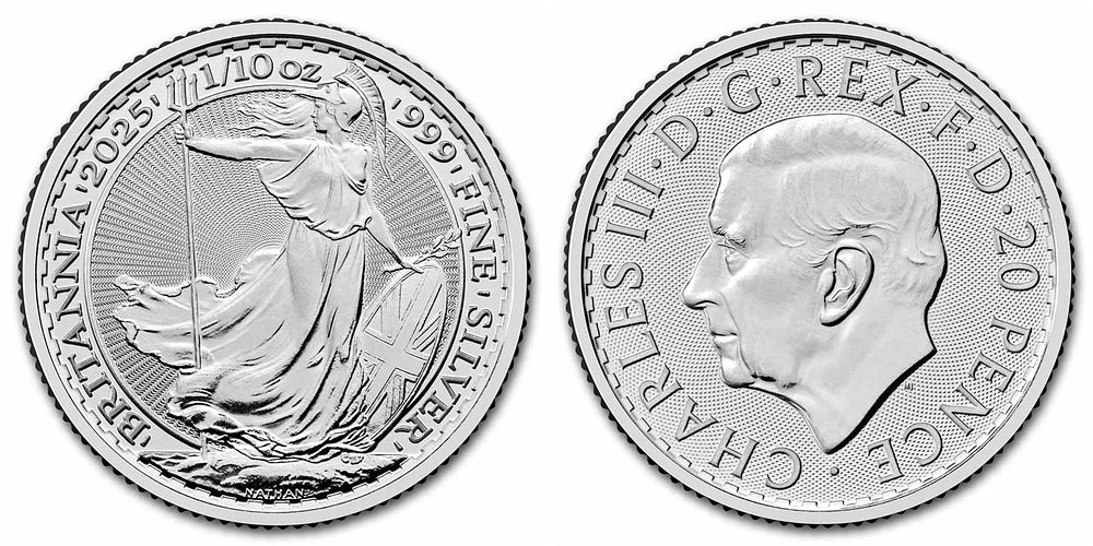 999 fine silver coin of Great Britain 1/10 ounce 
in UNC condition. Country: United Kingdom 