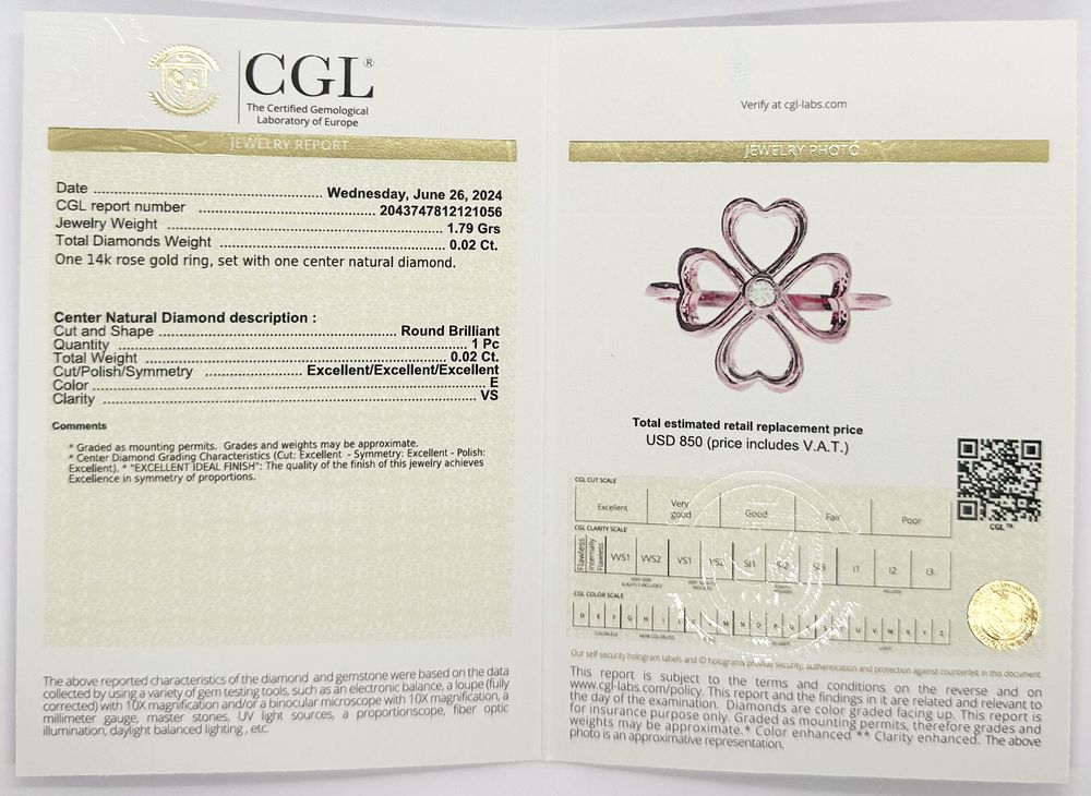 Clover heart model ring with natural diamond 14K red gold new A special design of Jacov's 