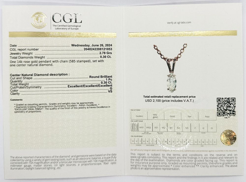 New chain and pendant marquise model inlaid with a natural diamond In 14K red gold, a vintage 