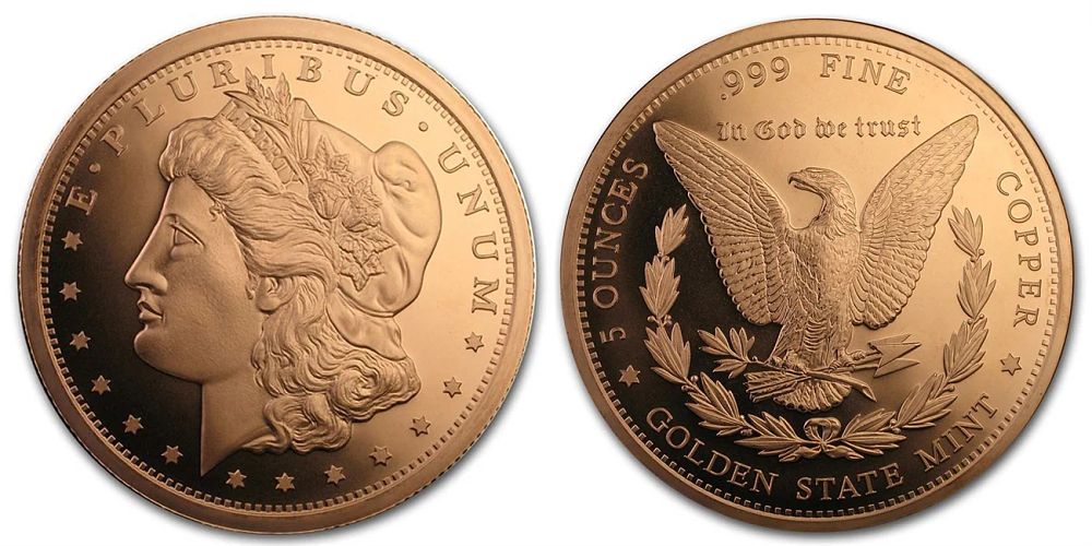 מדליה נחושת טהורה 999 מורגן דולר במשקל של 5 אונקיות 
מדליה גדולה במיוחד (לאספנים). *מדליה 