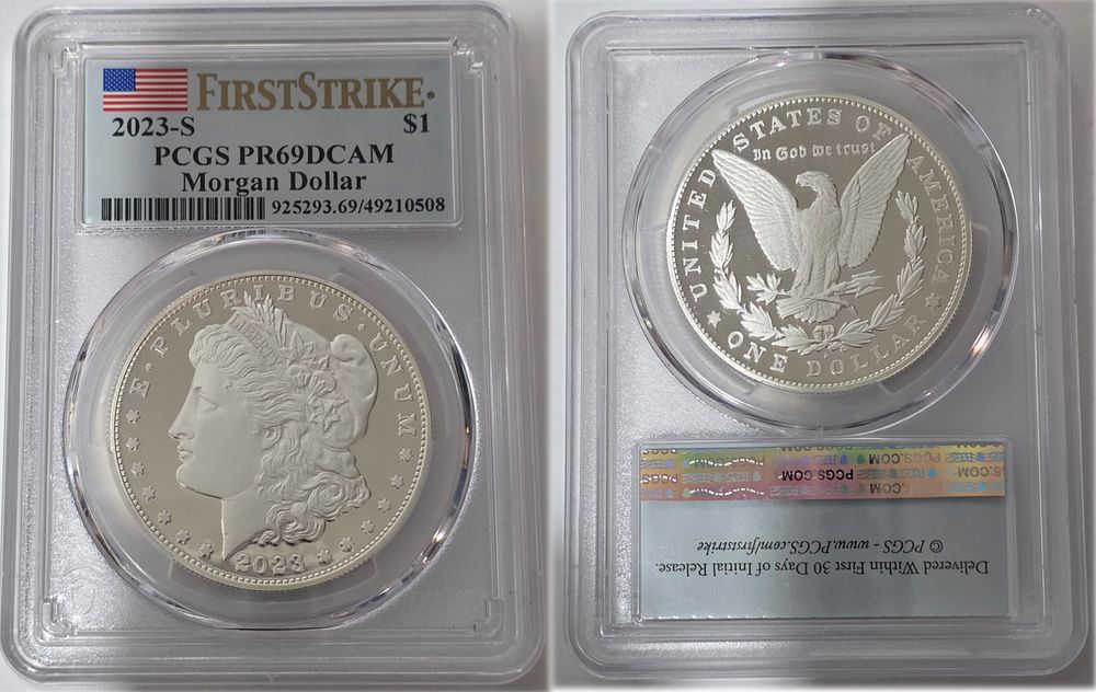 מטבע כסף טהור 999 מורגן Morgan דולר שנת 2023 מדורג PCGS בדרוג 69 (FirstStrike) (LIMITED 