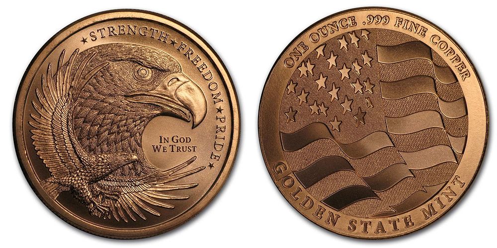 מדליה נחושת טהורה 999 ראש הנשר במעוף במשקל אונקיה.... מדינה: 
ארה"ב 
מתכת: 
נחושת 