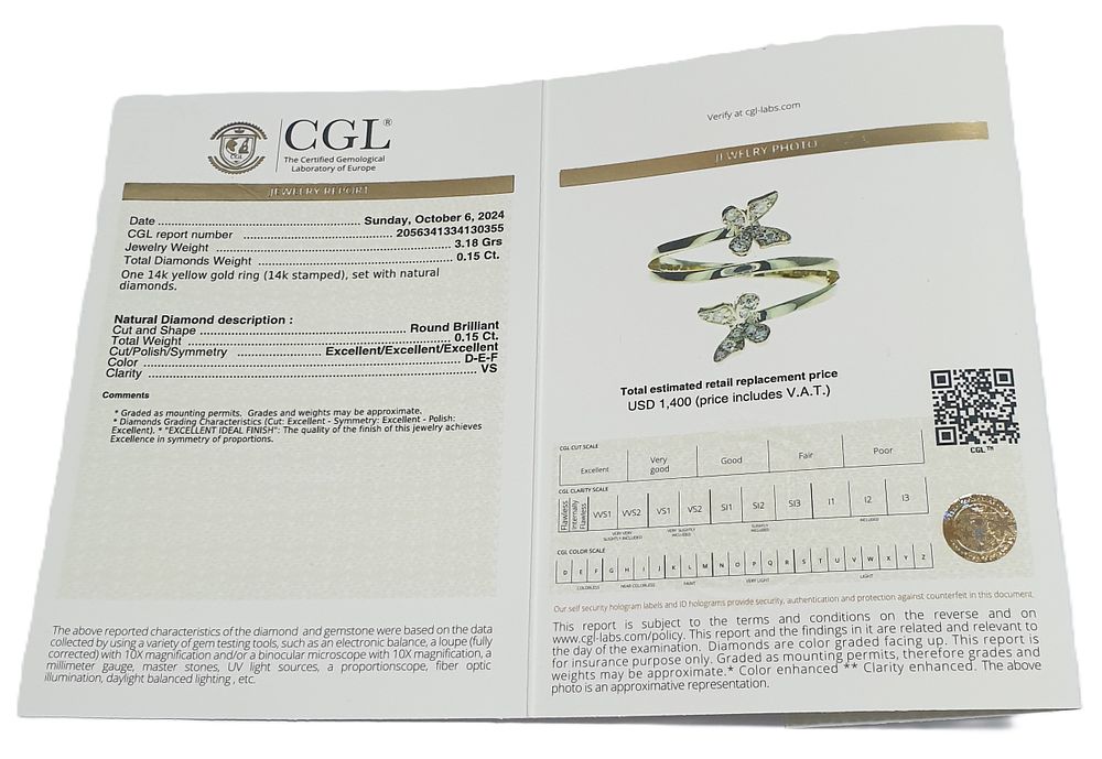טבעת דגם פרפרים עם יהלומים טבעיים מיוחדת מאוד
בזהב צהוב 14K חדשה.... *התכשיט מגיע עם תעודה 