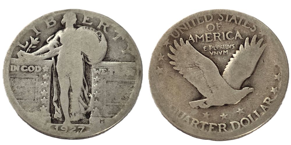 מטבע כסף בטוהר 900 Standing Liberty Quarter שנת 1927 (מטבע אספנות). שנת הנפקה: 
1927 
מדינה: 