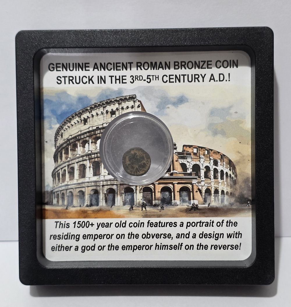 Display box with a bronze coin of the Eastern Roman Empire from the 3rd-5th century AD (antique 