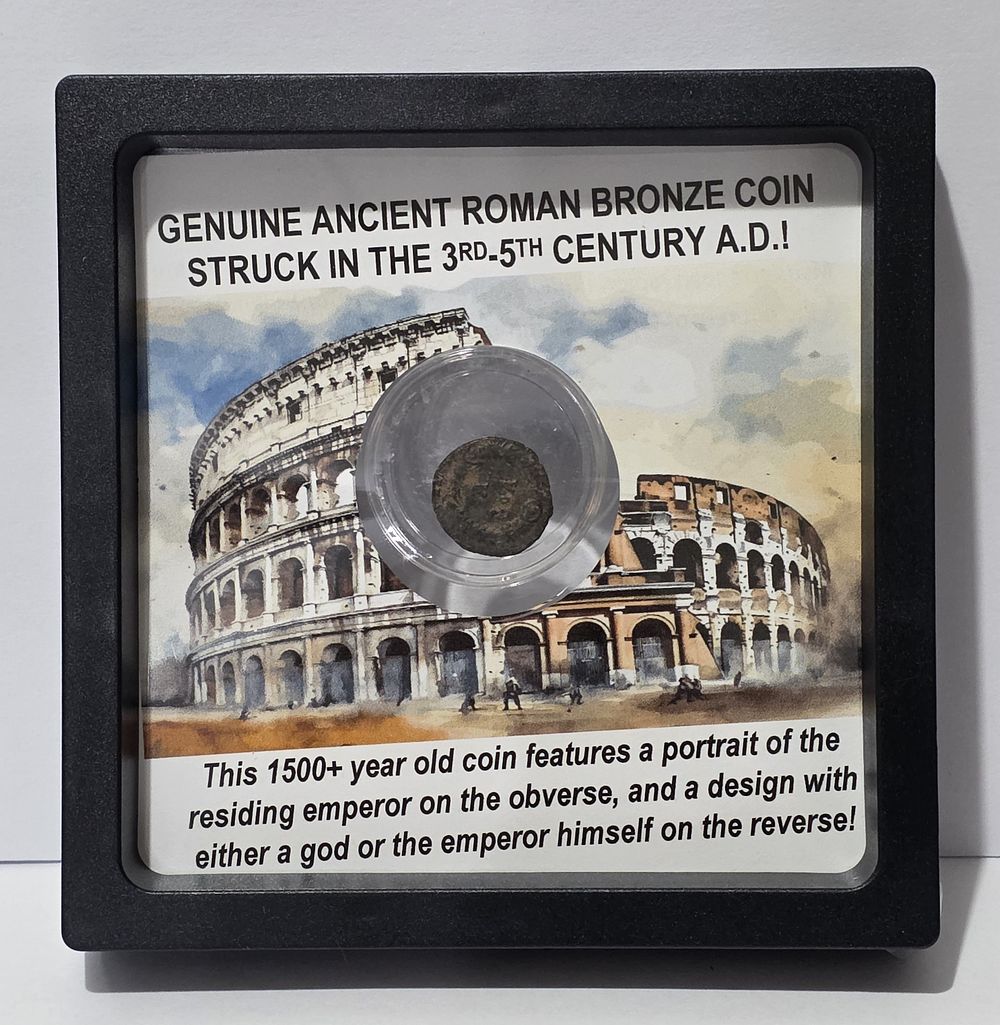 Display box with a bronze coin of the Eastern Roman Empire from the 3rd-5th century AD (antique 