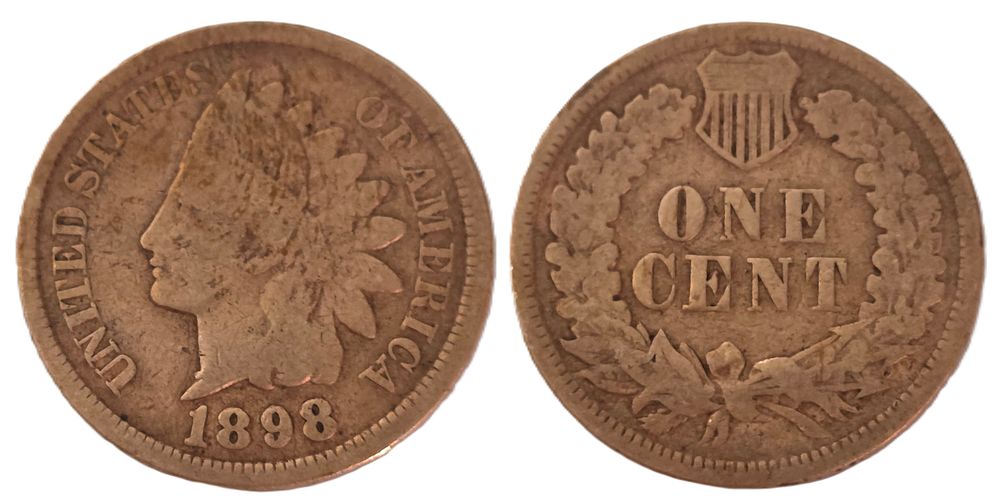 Brown Indian Head Cent Coin 
(Coin Collectors Over 127 Years). Country: USA 
Year: 1898 
Metal: 