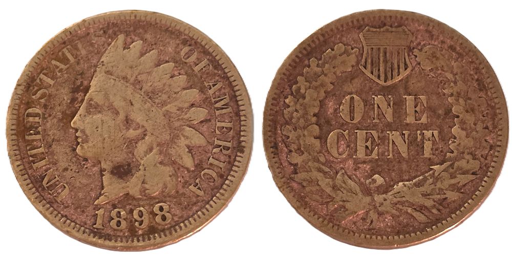 Brown Indian Head Cent Coin 
(Coin Collectors Over 127 Years). Country: USA 
Year: 1898 
Metal: 