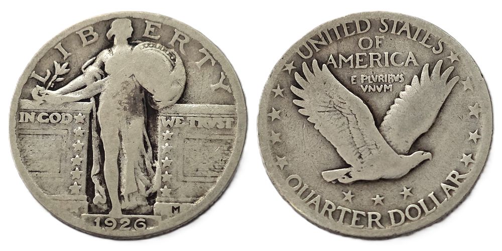 900 Fine Standing Liberty Quarter 1926 Silver Coin (Collectible Coin). Year of Issue: 1926 