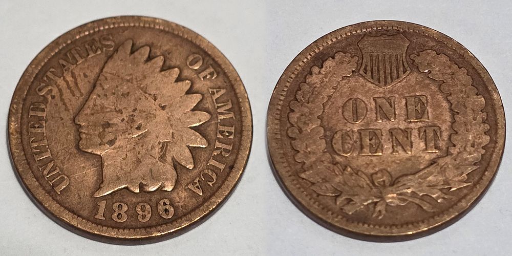 Brown Indian Head Cent Coin 
(Coin Collectors Over 128 Years). Country: USA 
Year: 1896 
Metal: 