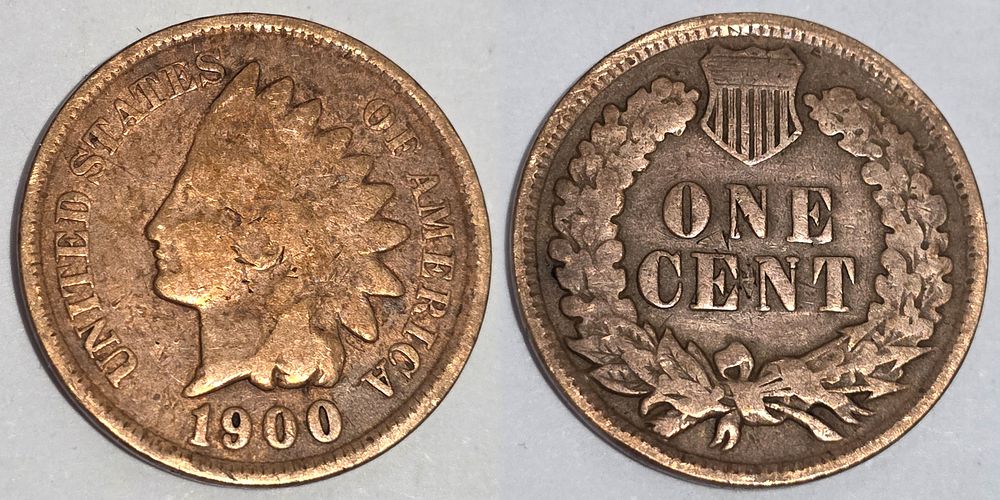 Brown Indian Head Cent Coin 
(Coin Collectors Over 124 Years). Country: USA 
Year: 1900 
Metal: 