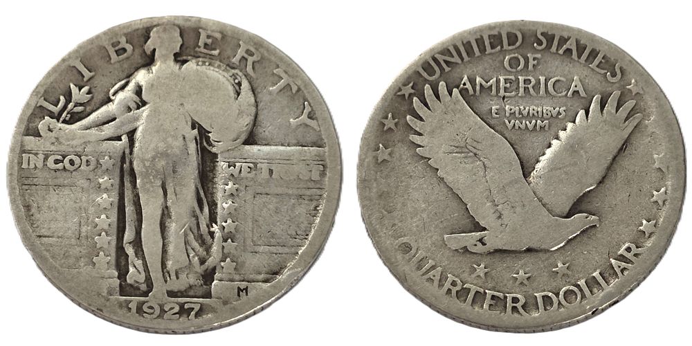 900 Fine Silver Standing Liberty Quarter 1927 
(Collectible Coin). Year of issue: 1927 
Country: 
