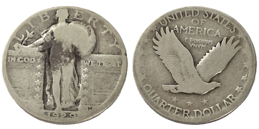 900 Fine Standing Liberty Quarter 1929 Silver Coin (Collectible Coin). Year of issue: 1929 