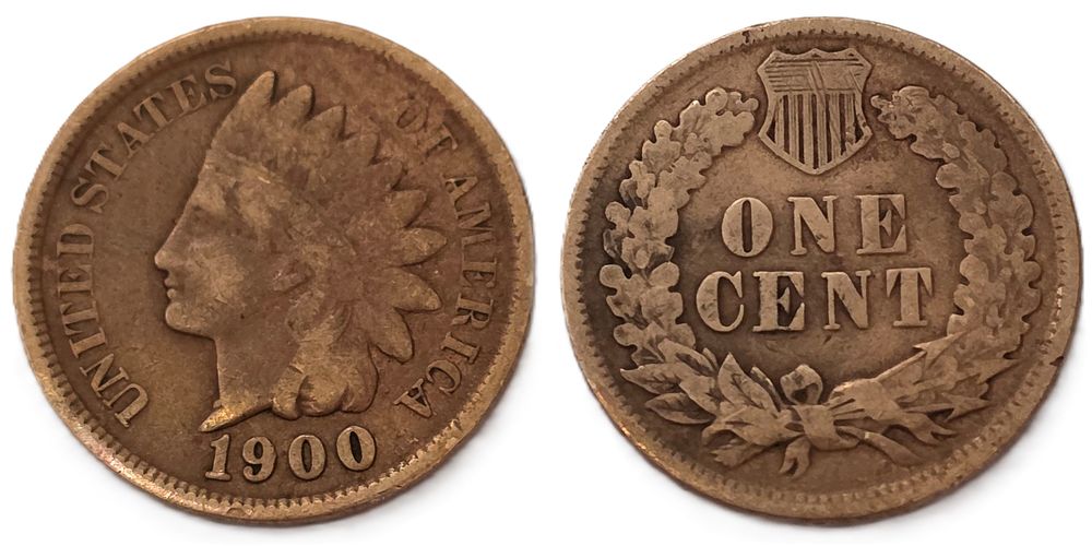 Brown Indian Head Cent Coin 
(Coin Collectors Over 124 Years). Country: USA 
Year: 1900 
Metal: 