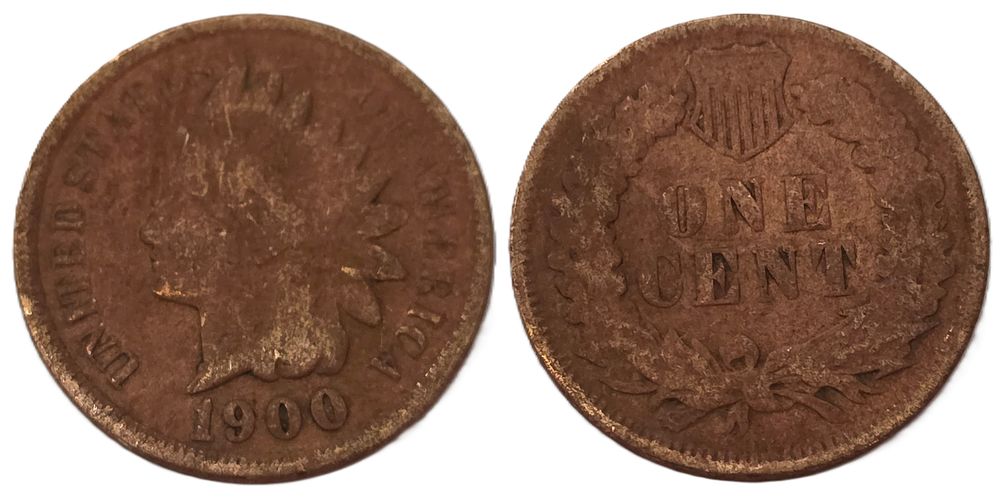 Brown Indian Head Cent Coin 
(Coin Collectors Over 124 Years). Country: USA 
Year: 1900 
Metal: 