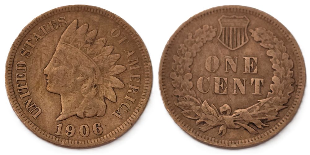 Brown Indian Head Cent Coin 
(Coin Collectors Over 118 Years). Country: USA 
Year: 1906 
Metal: 