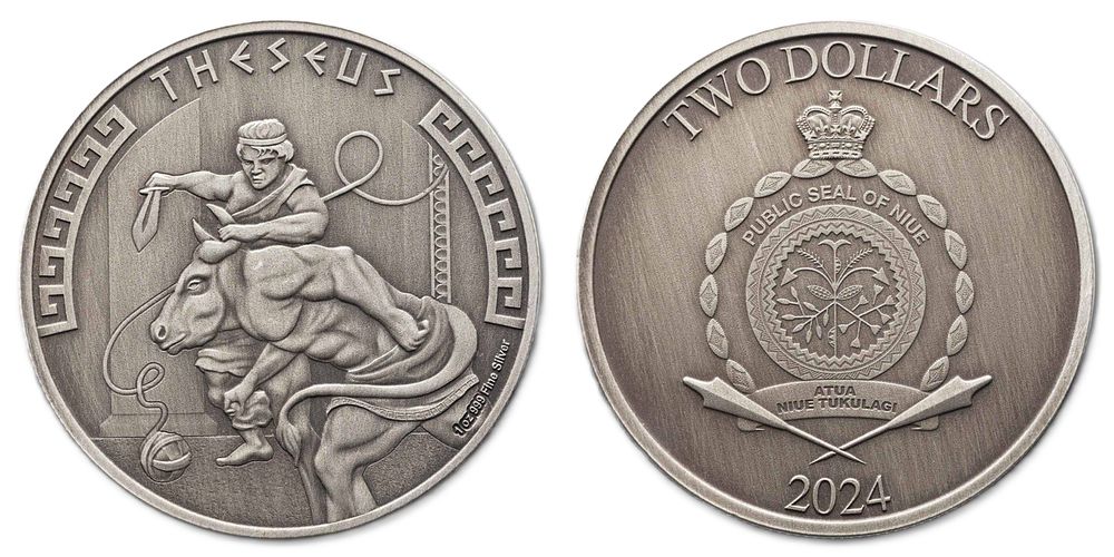 999 Pure Silver Coin Ancient Heroes from Greek Mythology: Theseus 1 Ounce Year 2024 