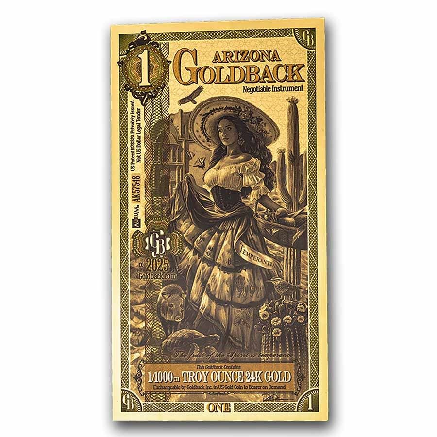 New Arizona USA 1 Goldback Gold Banknote.... The note contains 999 pure gold, (24K) 
Country: 
