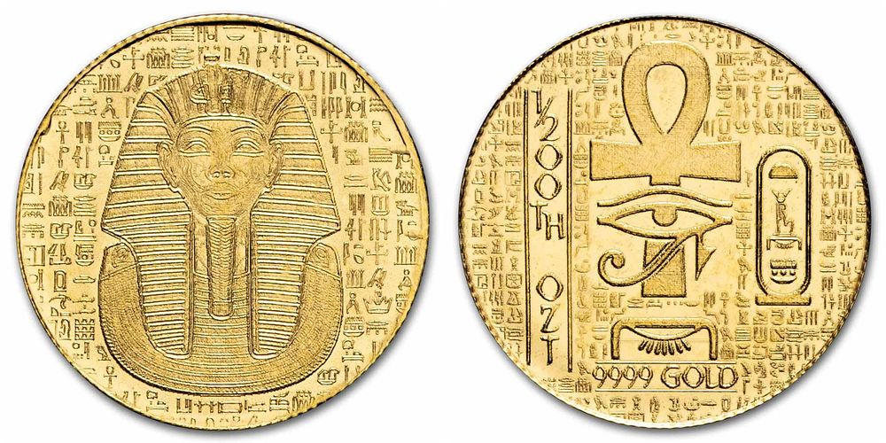 A 9999 pure gold medal depicting the King of Egypt, King Tut, in a beautiful design.... Medal 