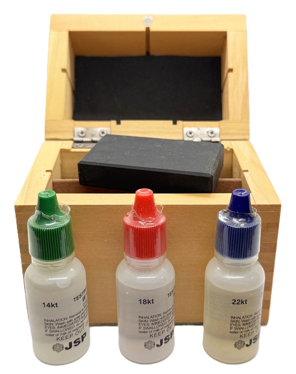 New gold testing acid set in packaging.... *Gold testing set includes a wooden box for the 