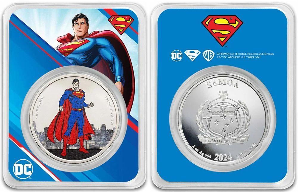 999 Pure Silver Coin Colored Superman, 
5 Samoan Dollars, Year 2024 New....
(Coming in 