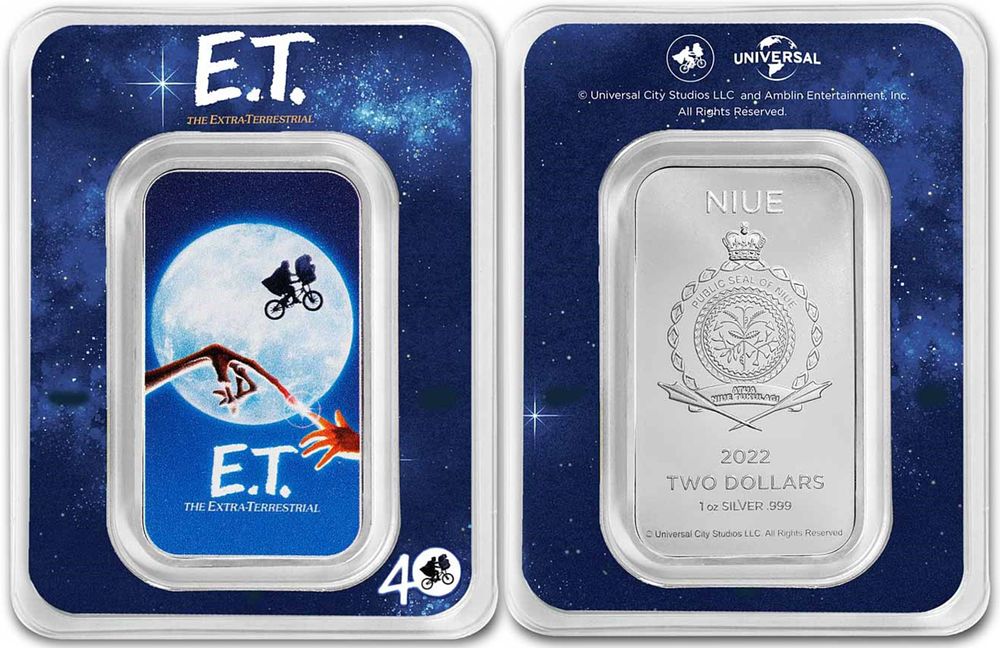 Pure Silver Bar 999 Colored ET Friend from Another Planet 1 Ounce New.... 2022 
(Collector's 