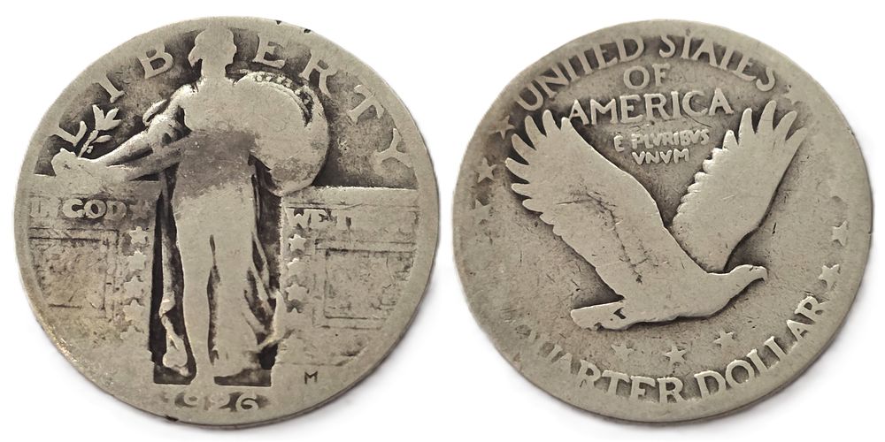 900 Fine Standing Liberty Quarter 1926 Silver Coin (Collectible Coin). Year of Issue: 1926 