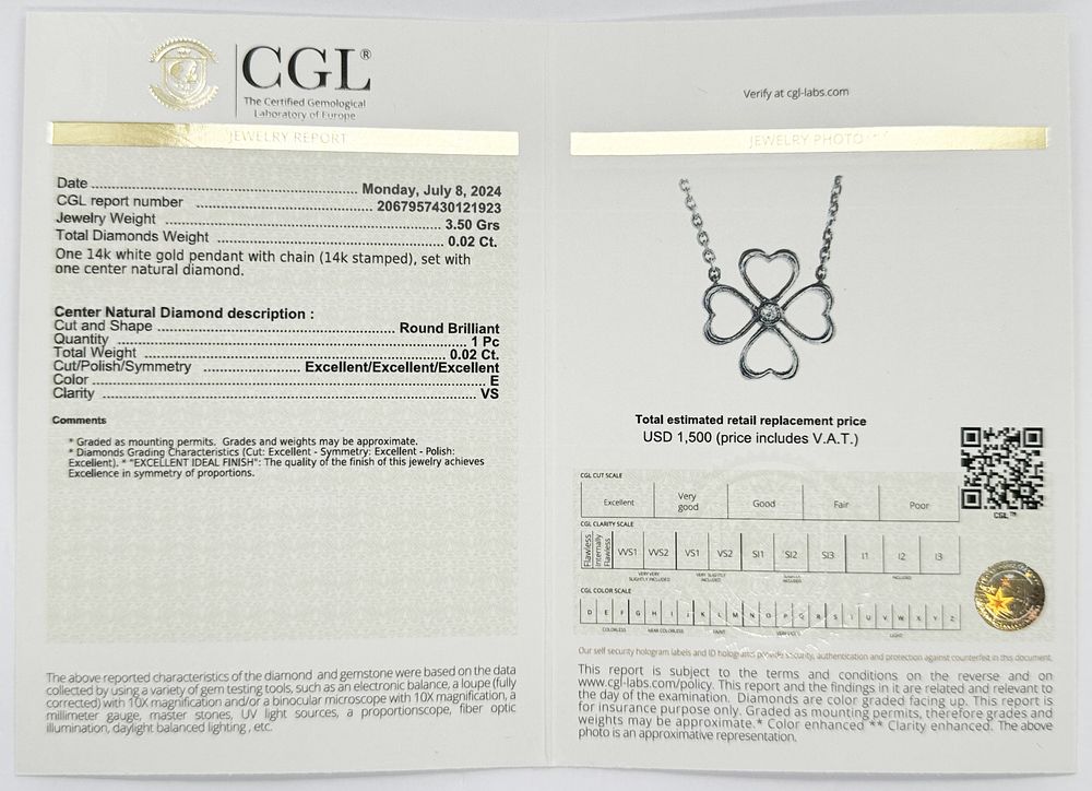New pendant necklace heart clover model with natural diamond 14K white gold A special design of 