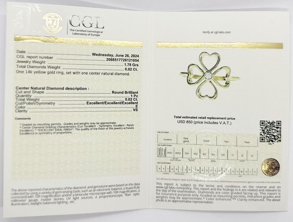 Clover heart model ring with natural diamond 14K yellow gold new A special design of Jacov 