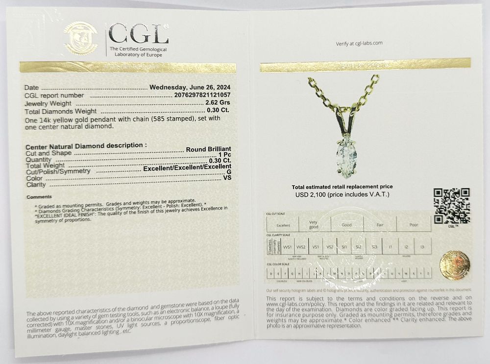 New chain and pendant marquise model inlaid with a natural diamond In 14K yellow gold, a 