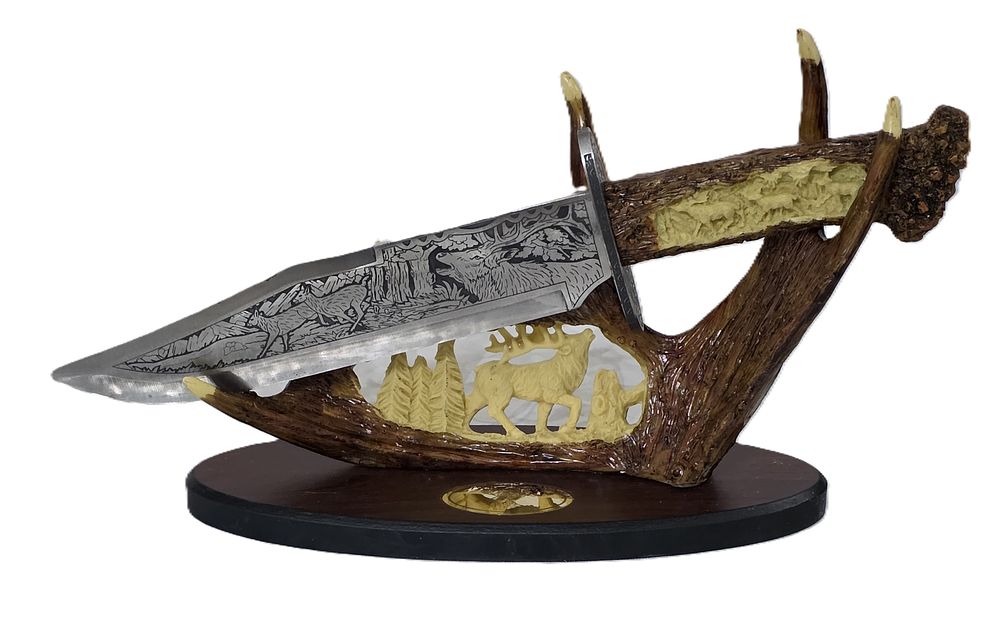 A hunting knife designed on a deer antler stand for 
a new buffet or office.... Extra large 