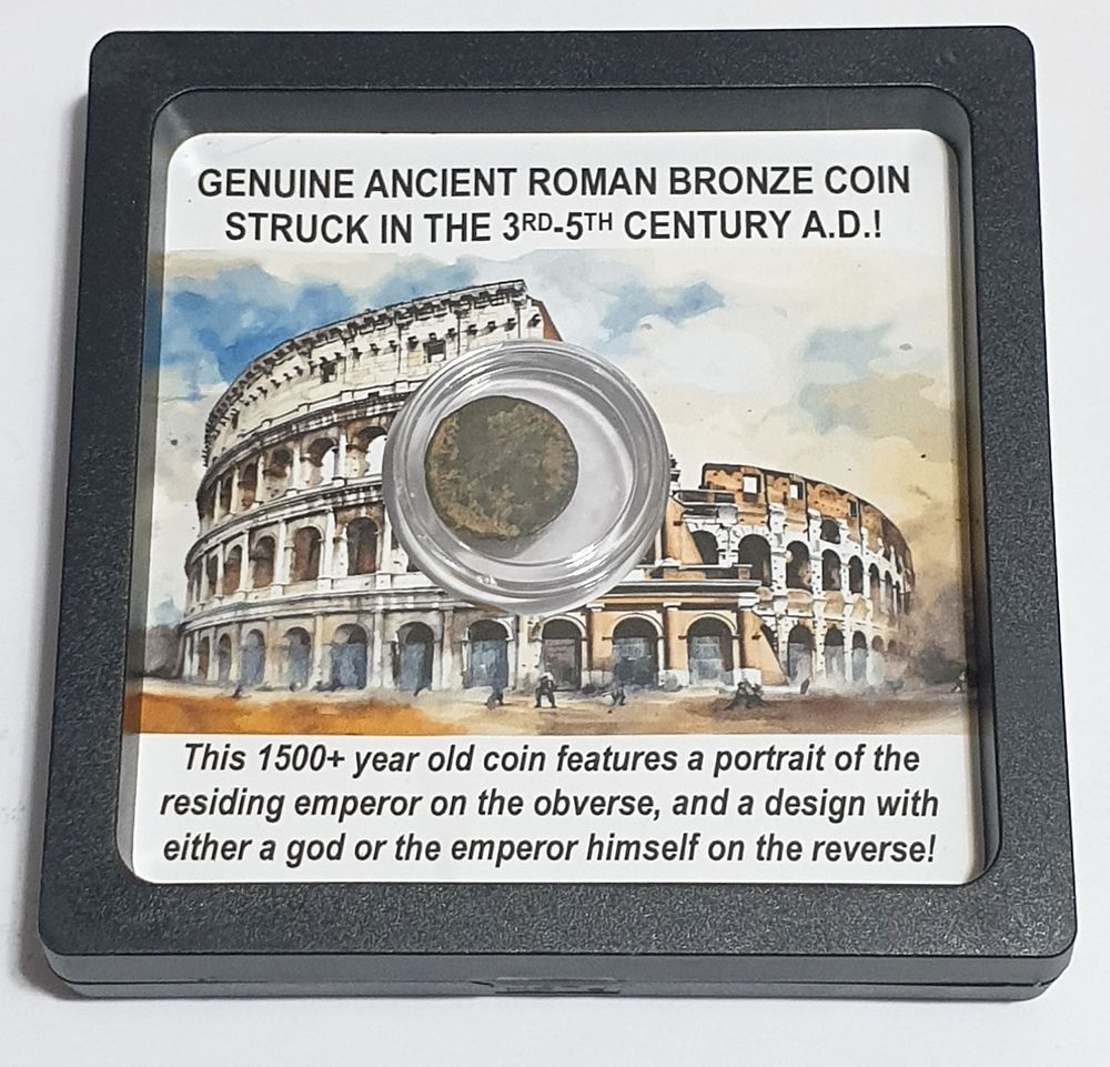 Display box with a bronze coin of the Eastern Roman Empire from the 3rd-5th century AD (antique 